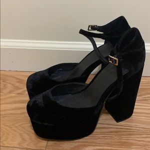 Black velvet platform heels , super comfy .
